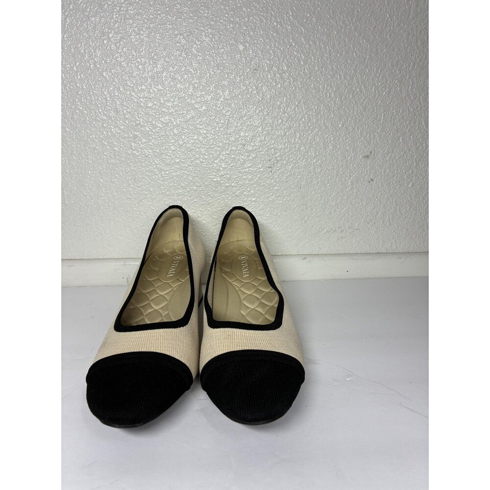 VIVAIA Julie Heels Shoes Almond Toe Stress Free Size 9.5 Beige Black Arch Pro - Picture 12 of 16